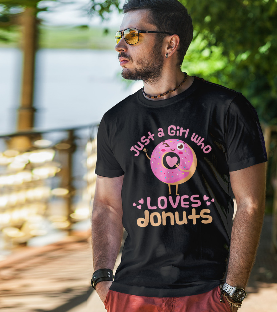 Just A Girl Who Loves Donuts Happy Pink Sprinkled Donut With Heart T-Shirt