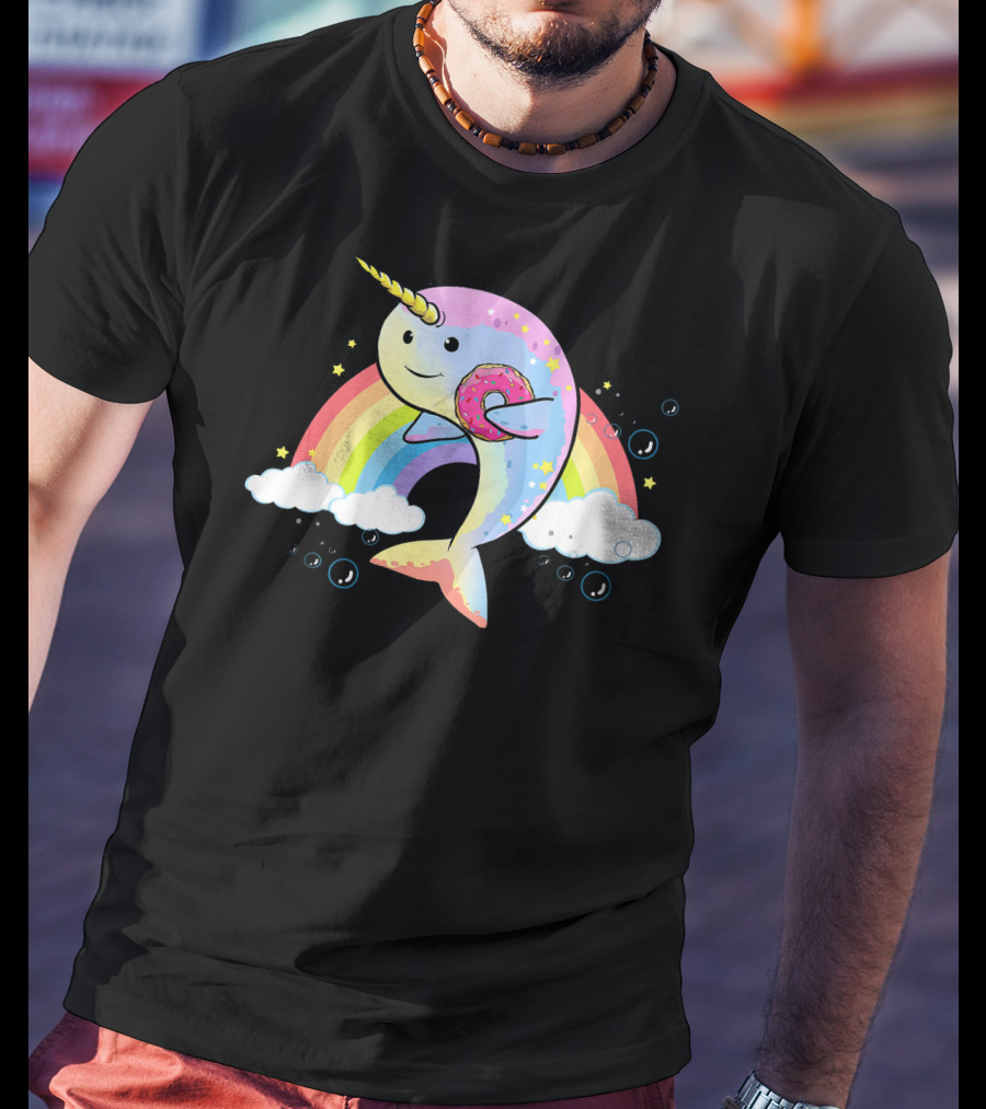 Narwhal Unicorn Of The Sea With Rainbow And Donut T-Shirt