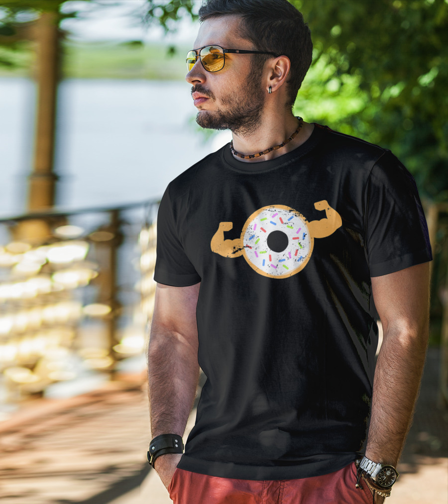 Mens Muscle Donut Flexing Funny Powerlifting T-Shirt