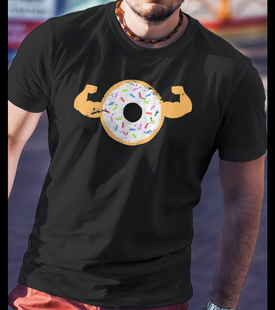 Mens Muscle Donut Flexing Funny Powerlifting T-Shirt