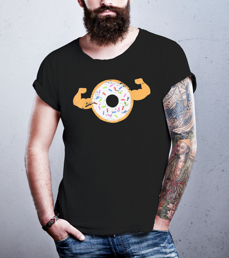 Mens Muscle Donut Flexing Funny Powerlifting T-Shirt