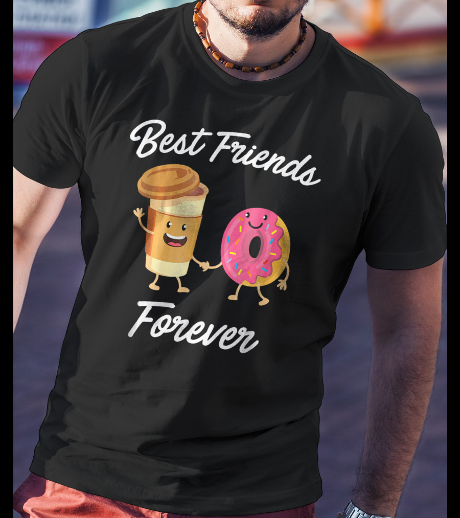 Best Friends Forever Coffee Donut Holding Hands T-Shirt