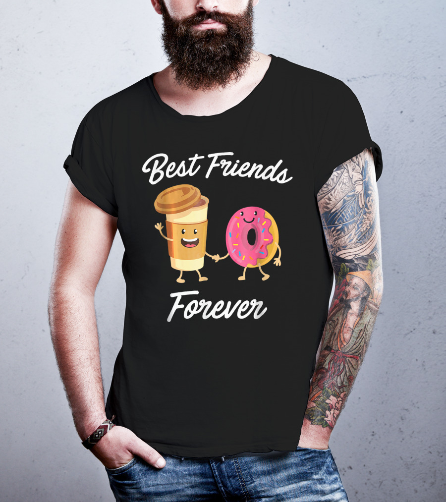 Best Friends Forever Coffee Donut Holding Hands T-Shirt
