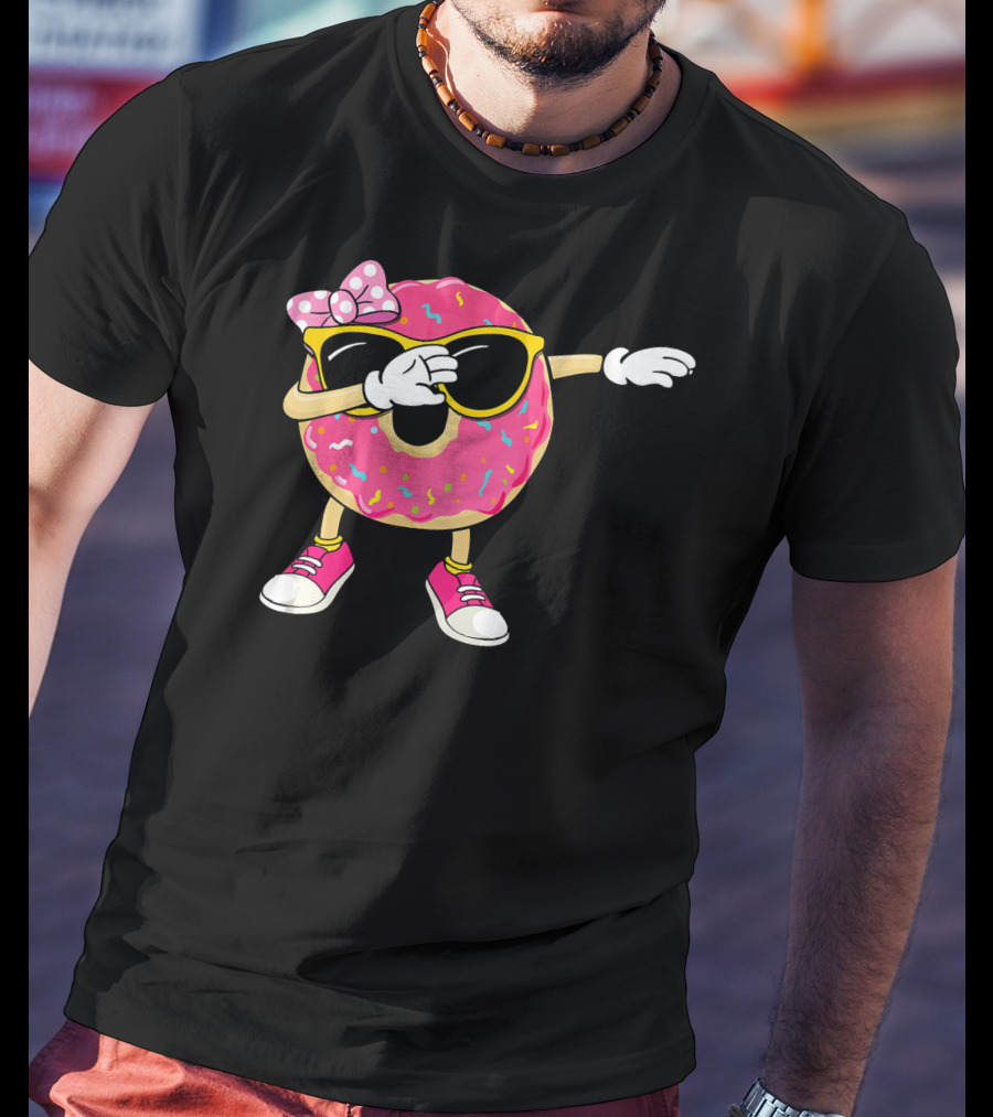 Dabbing Donut With Pink Frosting Sunglasses And Bow T-Shirt