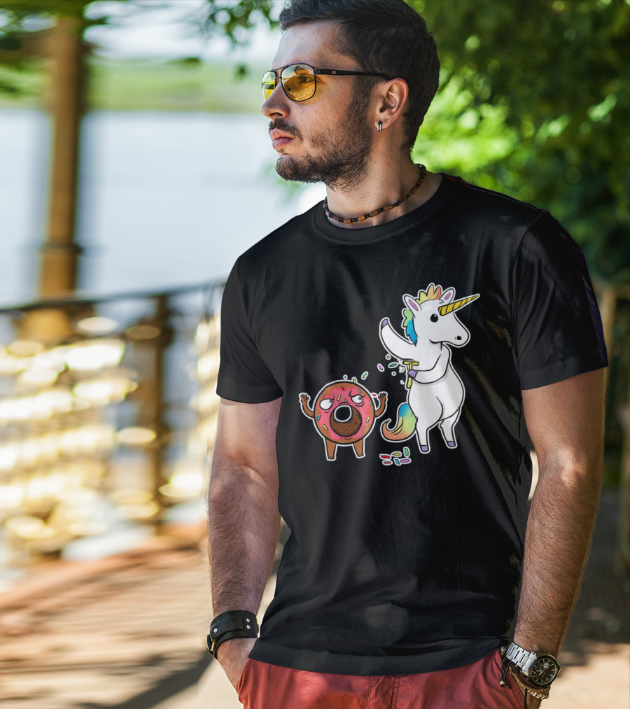 Funny Unicorn Shaving Angry Donut How Doug T-Shirt