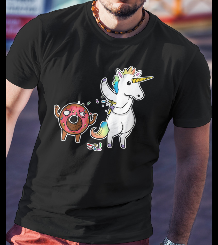 Funny Unicorn Shaving Angry Donut How Doug T-Shirt