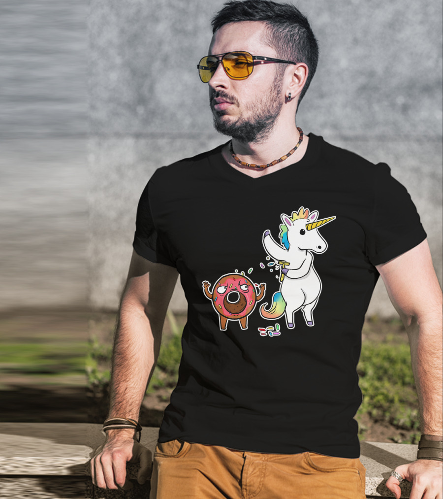 Funny Unicorn Shaving Angry Donut How Doug T-Shirt