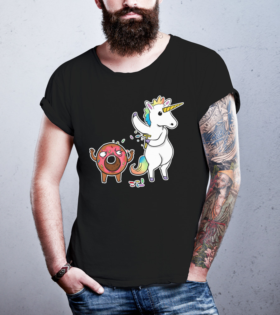 Funny Unicorn Shaving Angry Donut How Doug T-Shirt