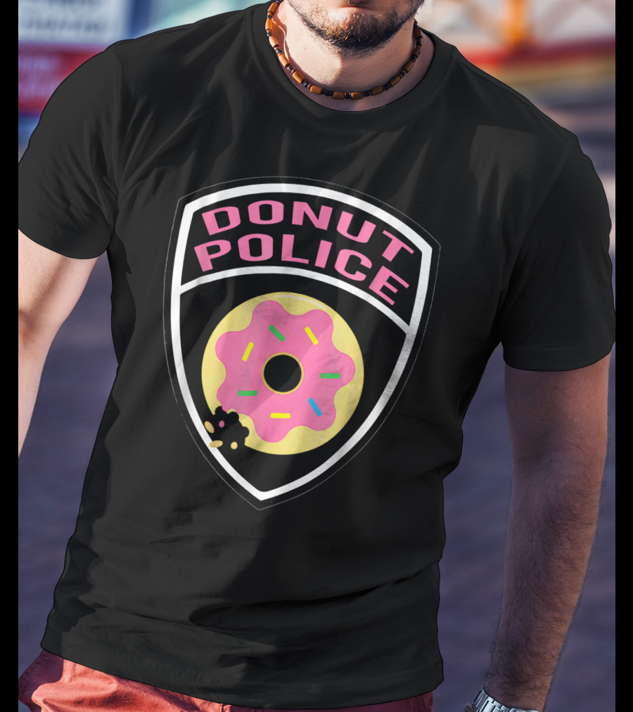 Donut Police Badge Funny Donut Lover Pink Sprinkles T-Shirt
