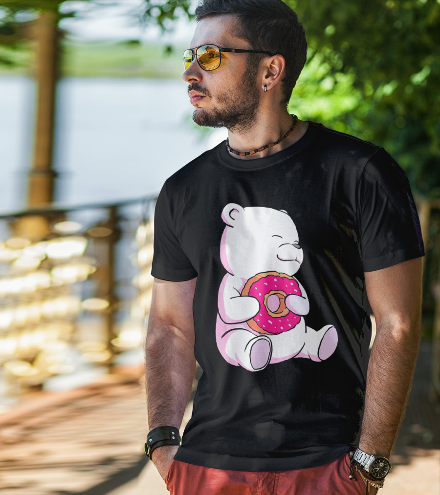 Polar Bear Holding Donut Animal Lover T-Shirt