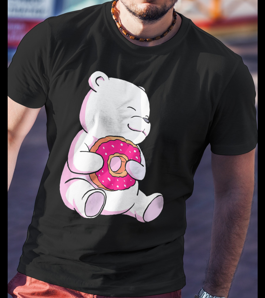 Polar Bear Holding Donut Animal Lover T-Shirt