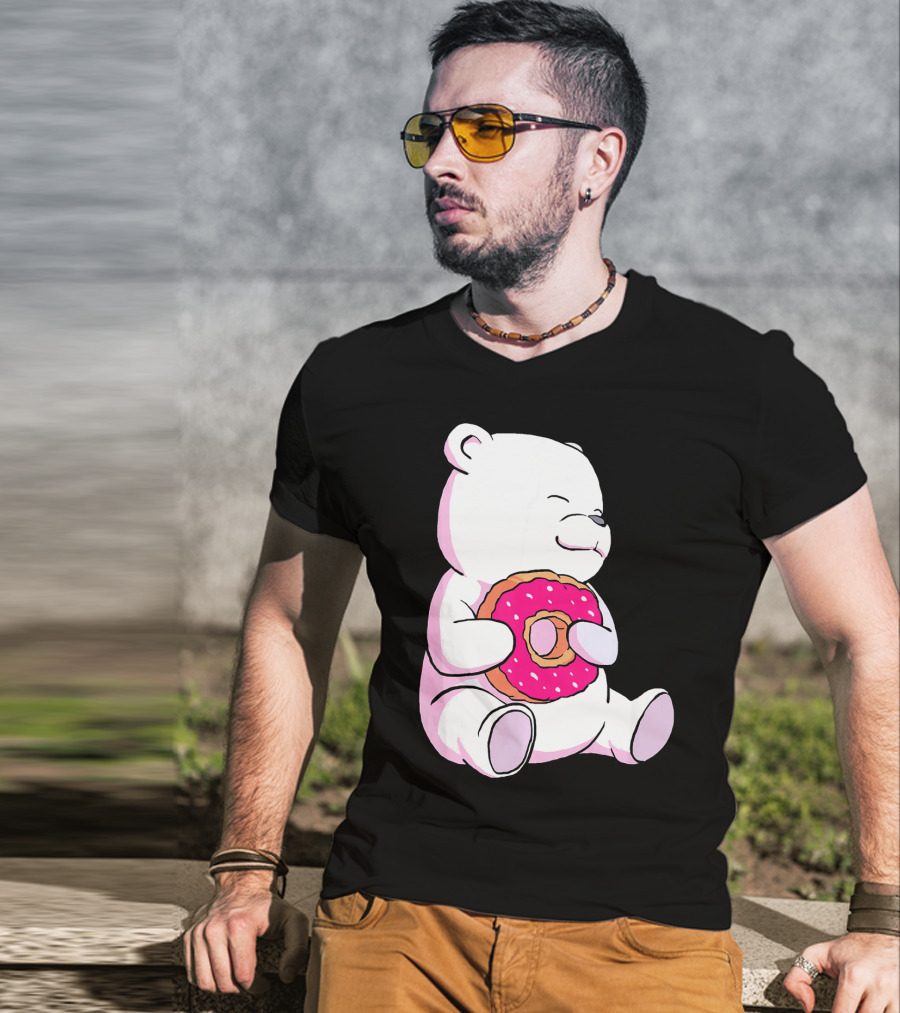 Polar Bear Holding Donut Animal Lover T-Shirt