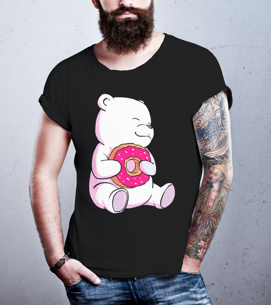 Polar Bear Holding Donut Animal Lover T-Shirt
