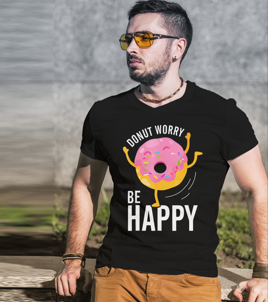 Donut Worry Be Happy Pink Sprinkled Dancing Donut T-Shirt