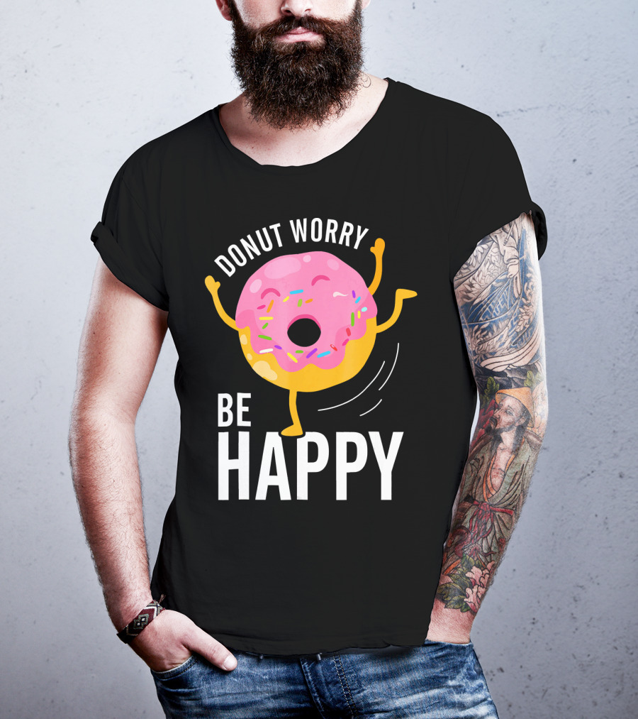 Donut Worry Be Happy Pink Sprinkled Dancing Donut T-Shirt