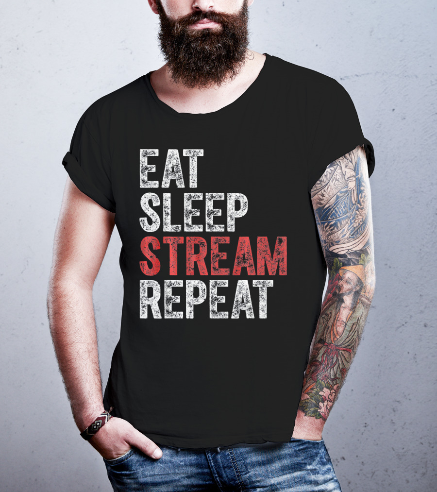 Eat Sleep Stream Repeat Bold Minimalist Gaming Lifestyle T-Shirt