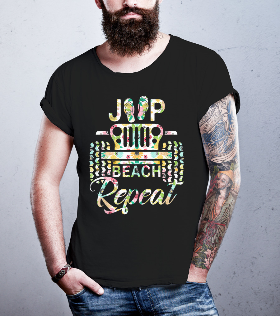 Jeep Beach Repeat Summer Flip Flop Flower T-Shirt
