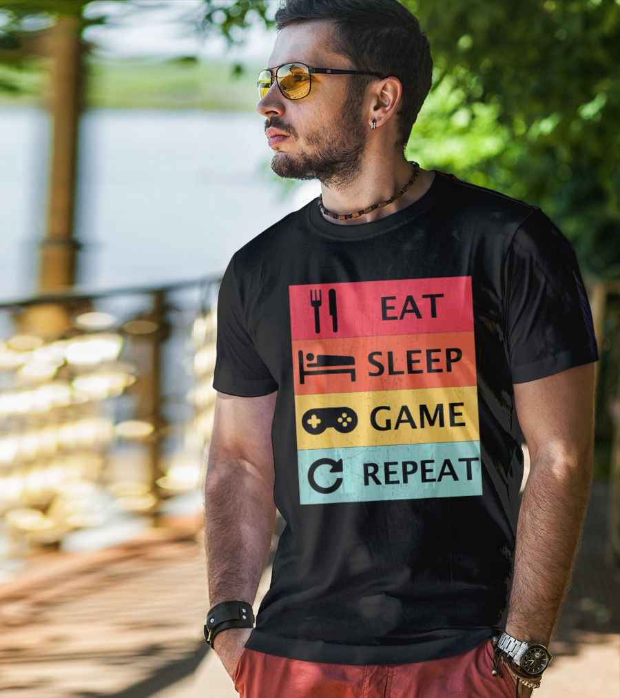 Eat Sleep Game Repeat Meme Retro Icons T-Shirt