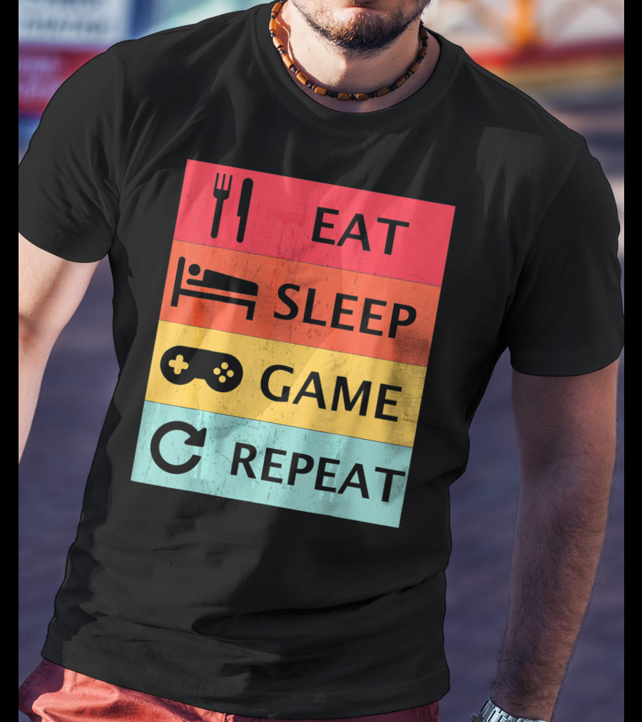 Eat Sleep Game Repeat Meme Retro Icons T-Shirt