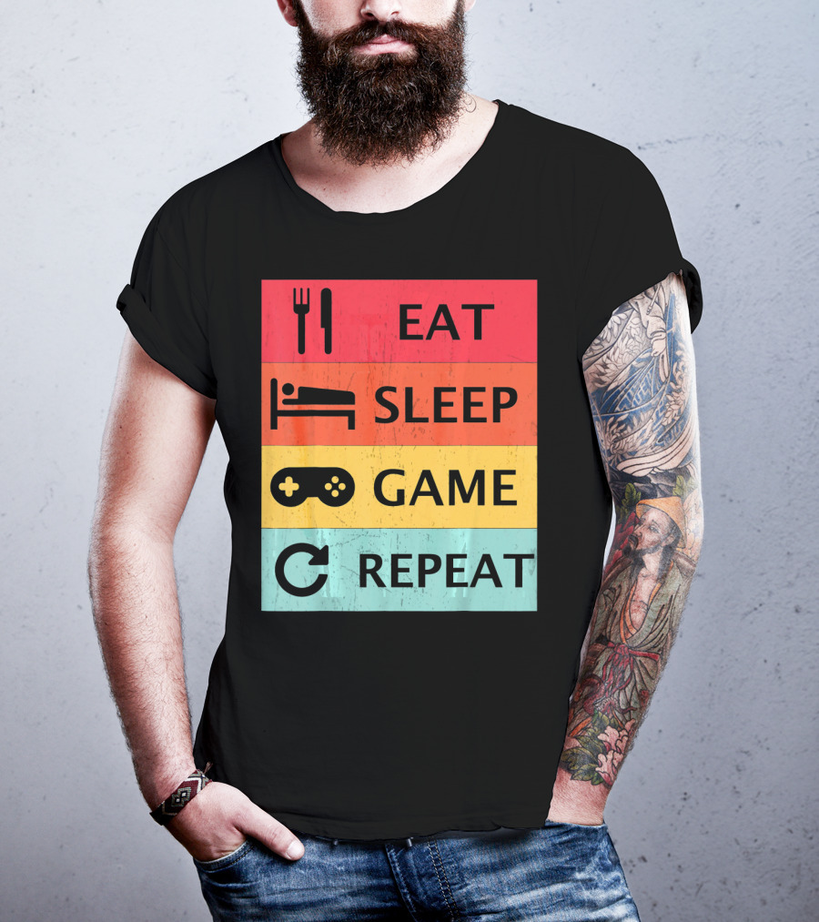 Eat Sleep Game Repeat Meme Retro Icons T-Shirt
