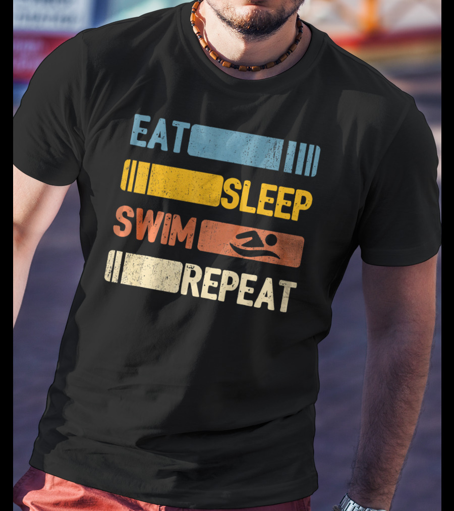 Eat Sleep Swim Repeat Funny Vintage Retro T-Shirt