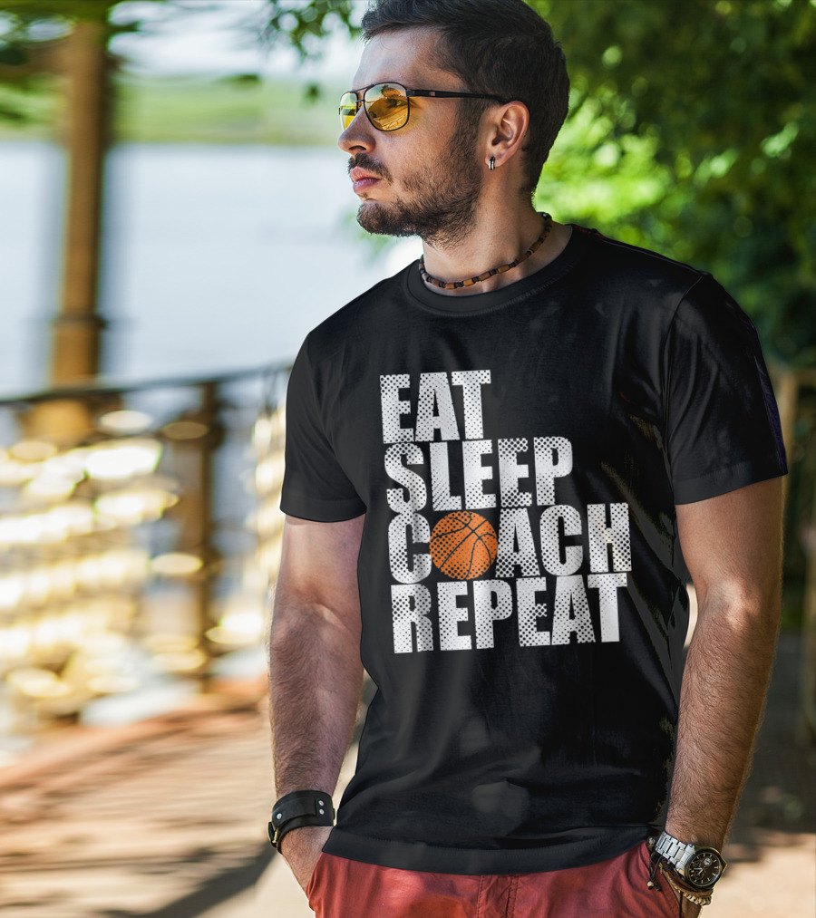 Eat Sleep Coach Basketball Repeat Vintage Style Fun Sports T-Shirt
