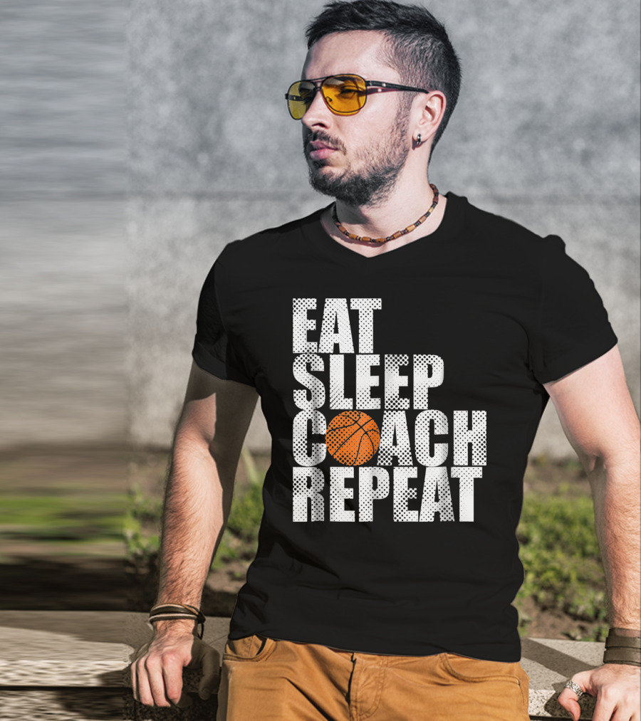 Eat Sleep Coach Basketball Repeat Vintage Style Fun Sports T-Shirt