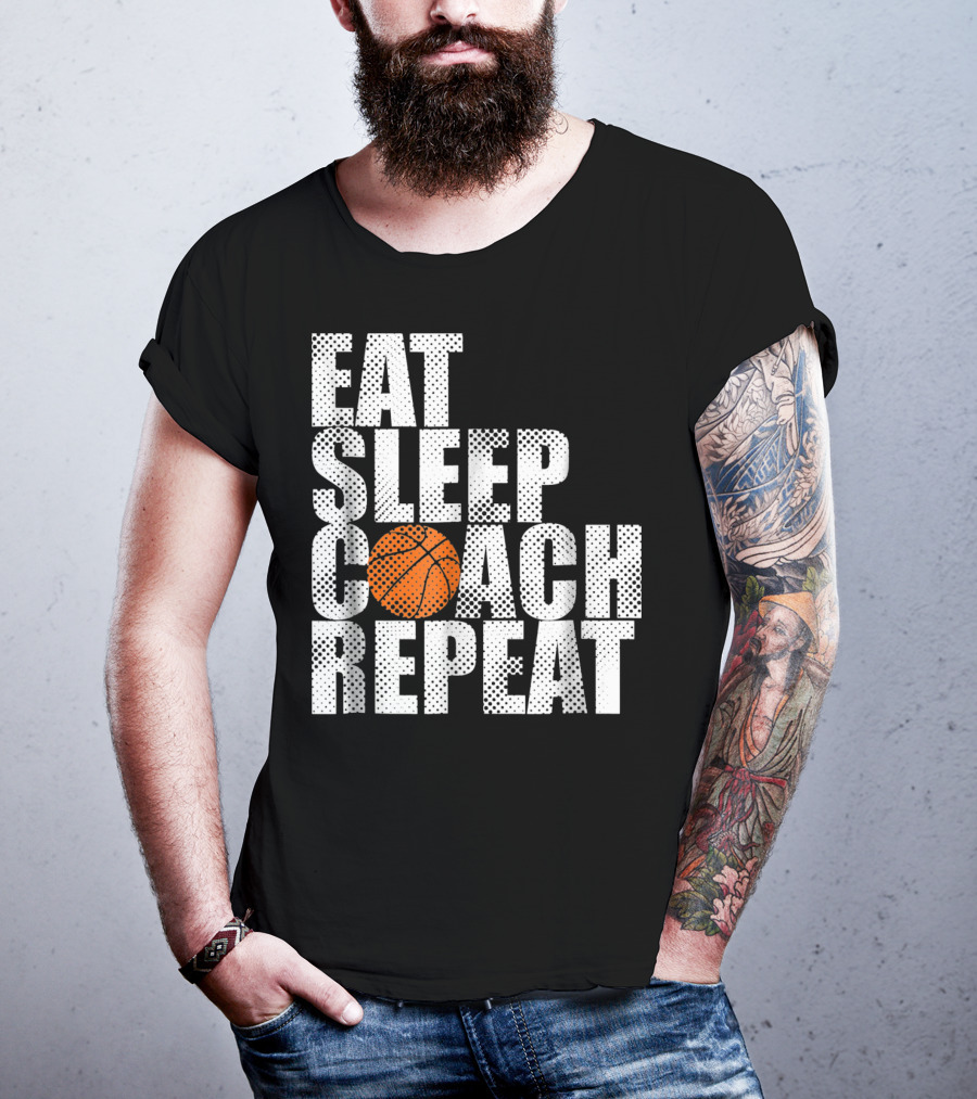 Eat Sleep Coach Basketball Repeat Vintage Style Fun Sports T-Shirt