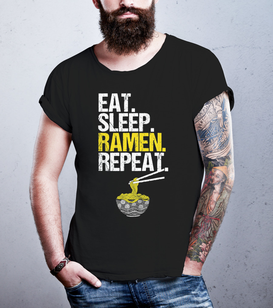 Eat Sleep Ramen Repeat Funny Ram Noodles Chopsticks Bowl T-Shirt