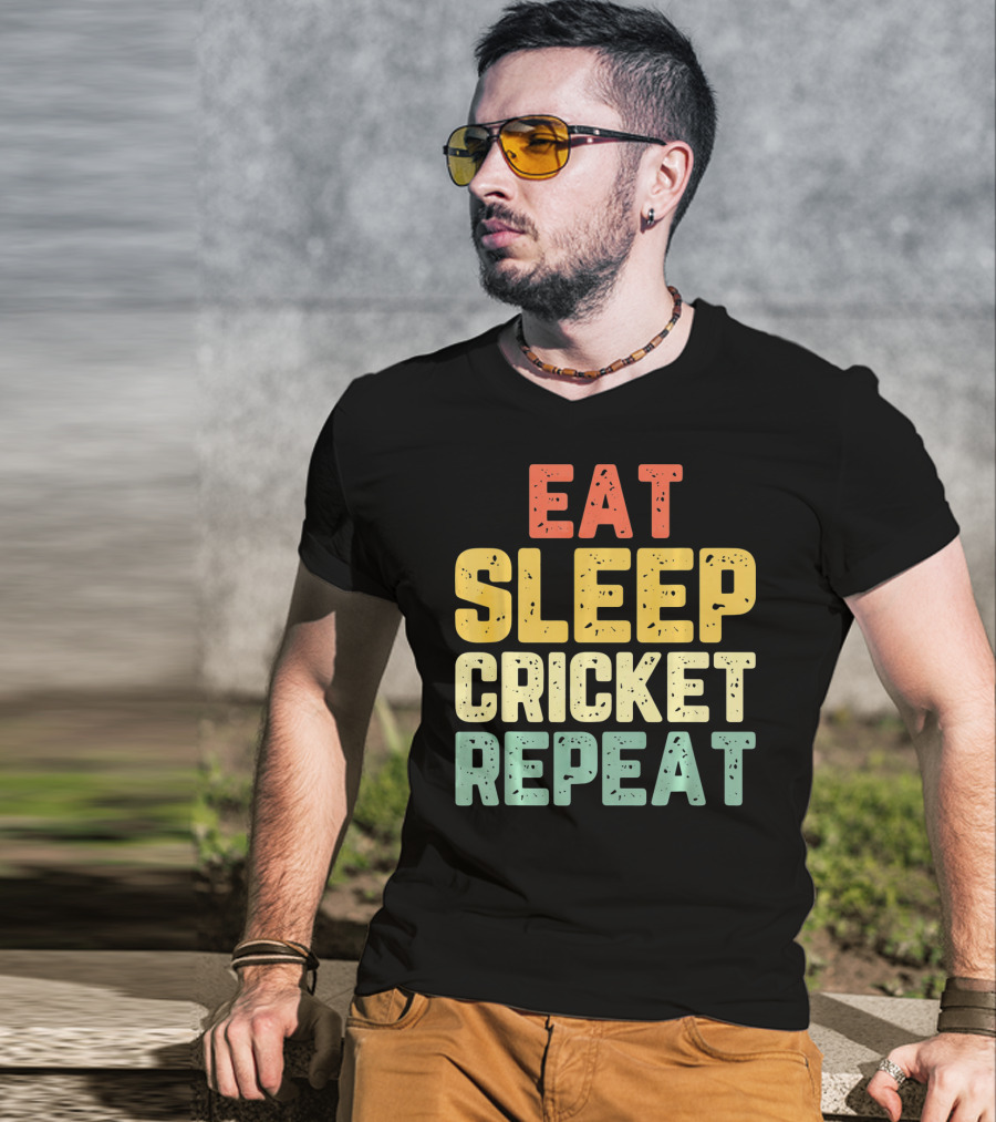 Eat Sleep Cricket Repeat Player Vin T-Shirt