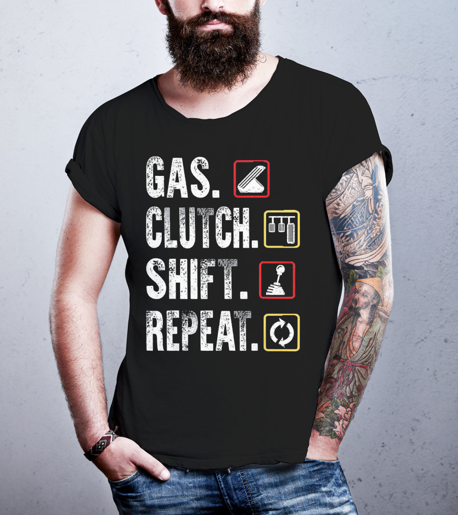 Gas Clutch Shift Repeat Pedal Icons Cycle T-Shirt
