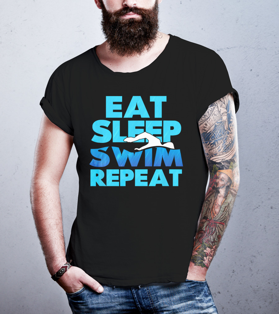 Eat Sleep Swim Repeat Swimmer Tees Iconic Phrase With Swim T-Shirt