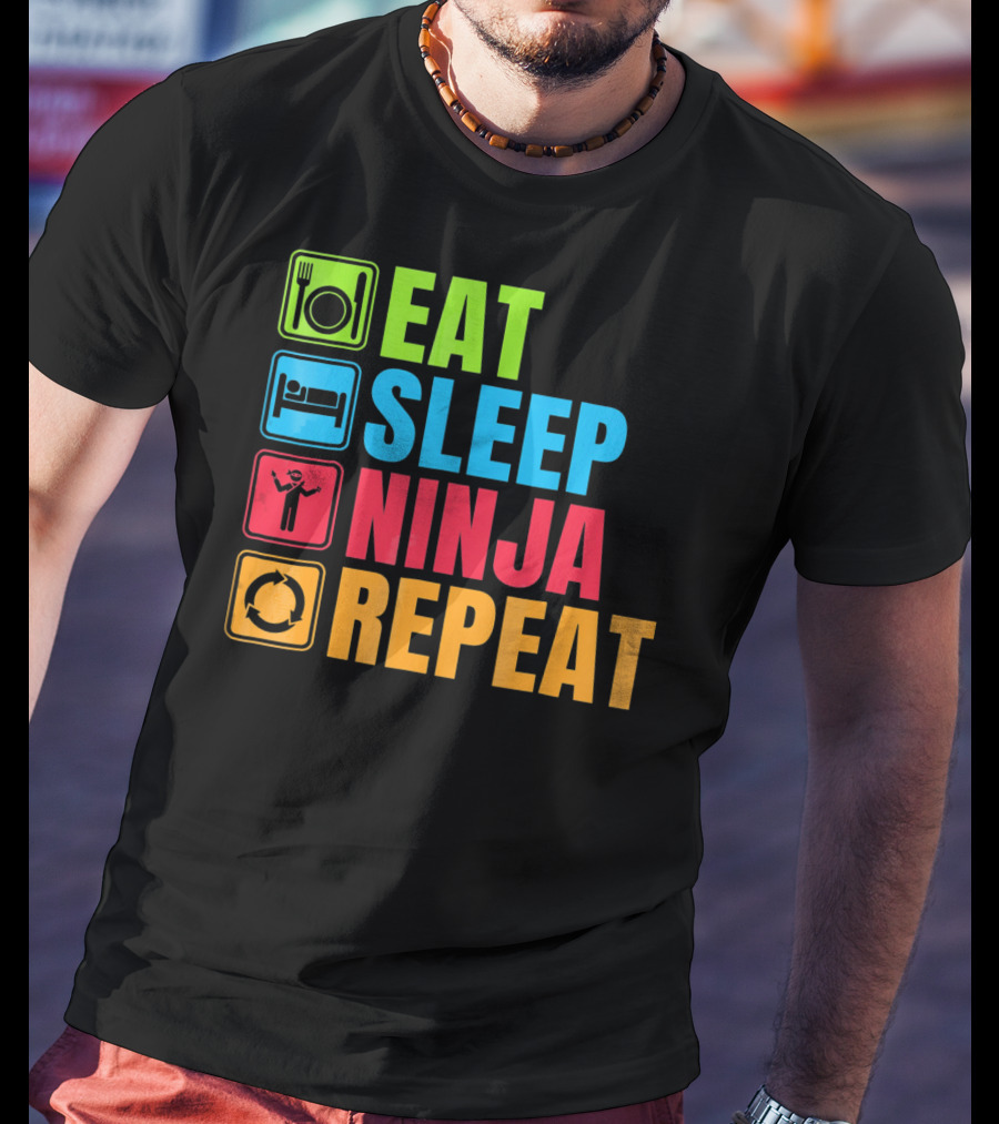 Eat Sleep Ninja Repeat Ninja Martial Arts Cycle T-Shirt