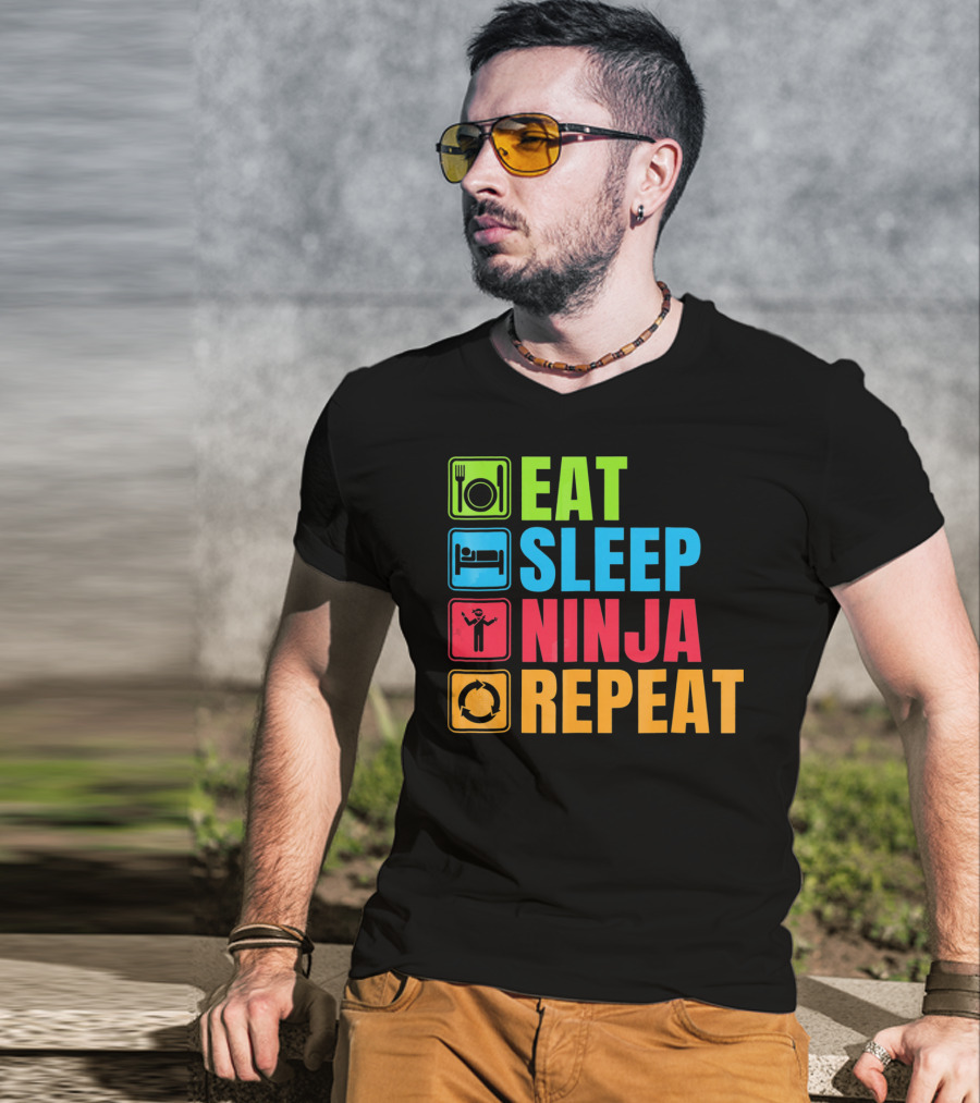 Eat Sleep Ninja Repeat Ninja Martial Arts Cycle T-Shirt