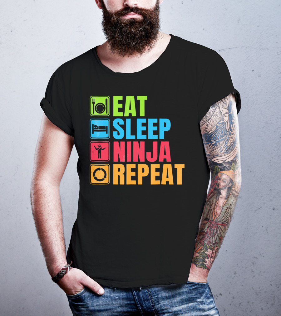 Eat Sleep Ninja Repeat Ninja Martial Arts Cycle T-Shirt