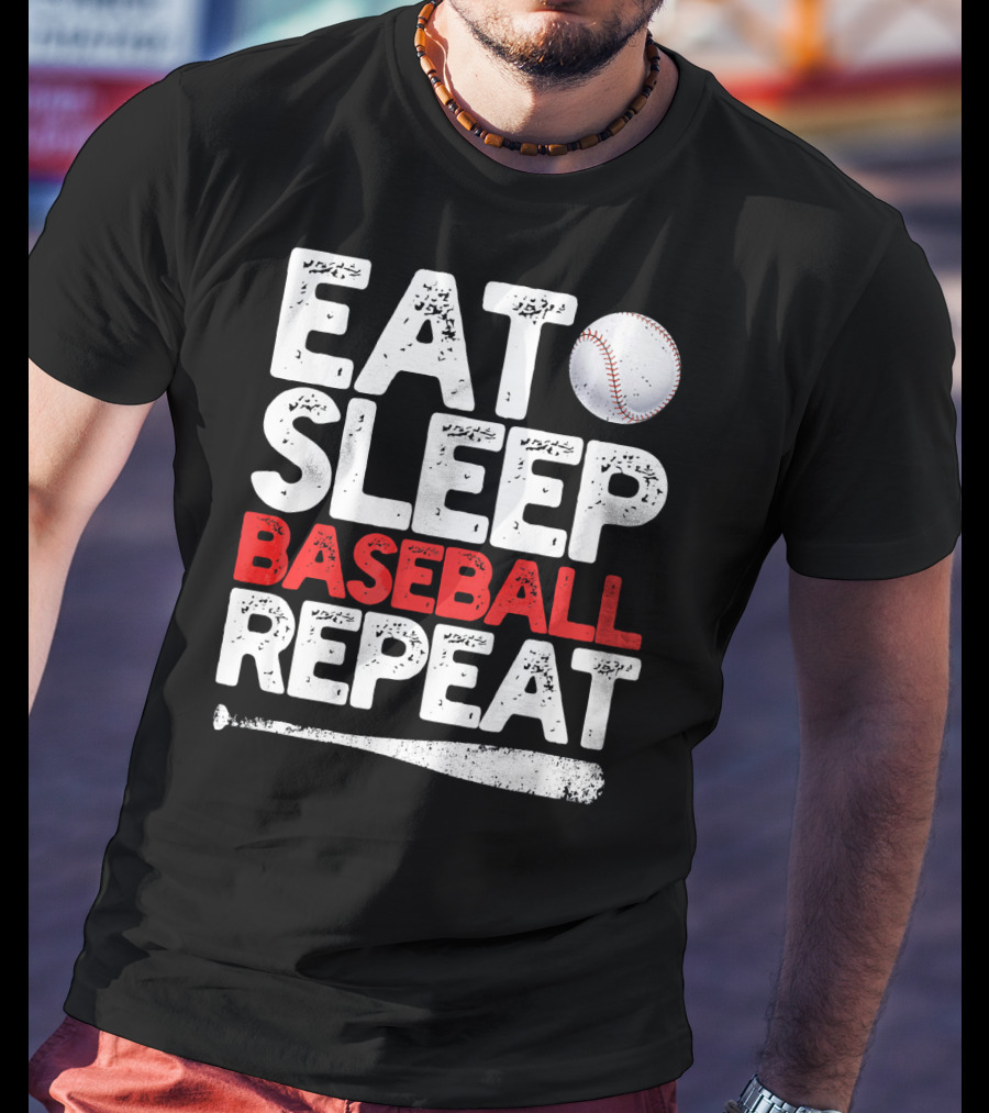 Eat Sleep Baseball Repeat Baseball Bat And Ball T-Shirt