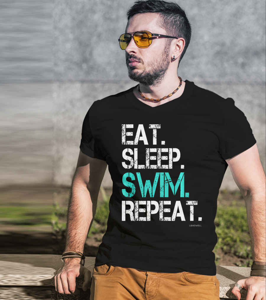Eat Sleep Swim Repeat Funny Lumowell T-Shirt