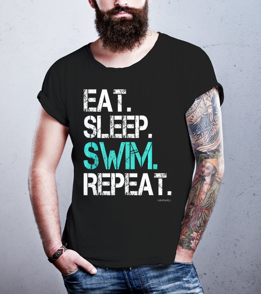 Eat Sleep Swim Repeat Funny Lumowell T-Shirt