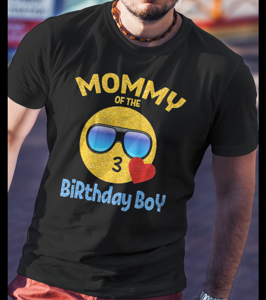 Mommy Of The Birthday Boy Emoji Sunglasses Heart T-Shirt
