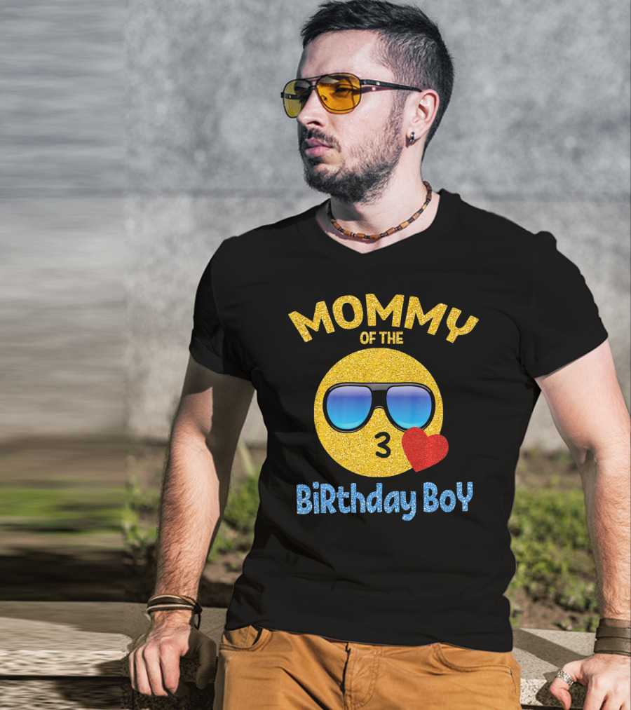 Mommy Of The Birthday Boy Emoji Sunglasses Heart T-Shirt