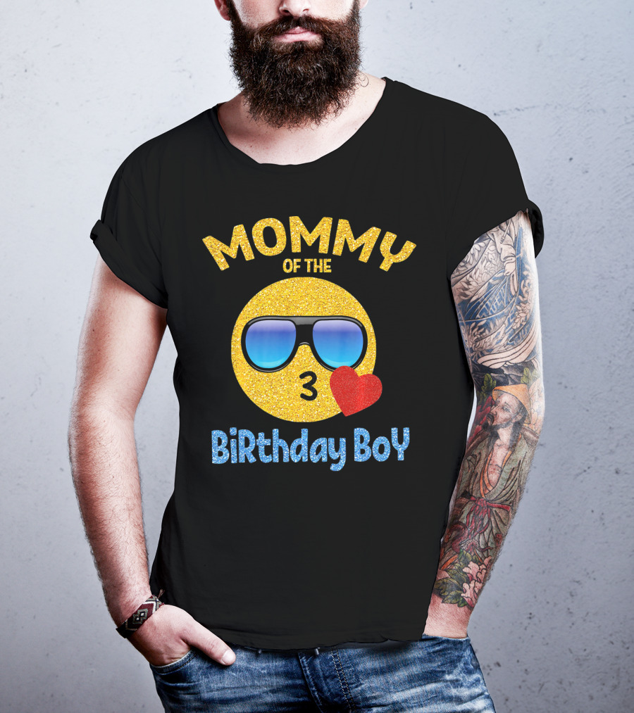 Mommy Of The Birthday Boy Emoji Sunglasses Heart T-Shirt