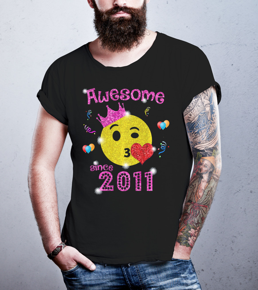Awesome Emoji Birthday Since 2011 7 Years Old T-Shirt