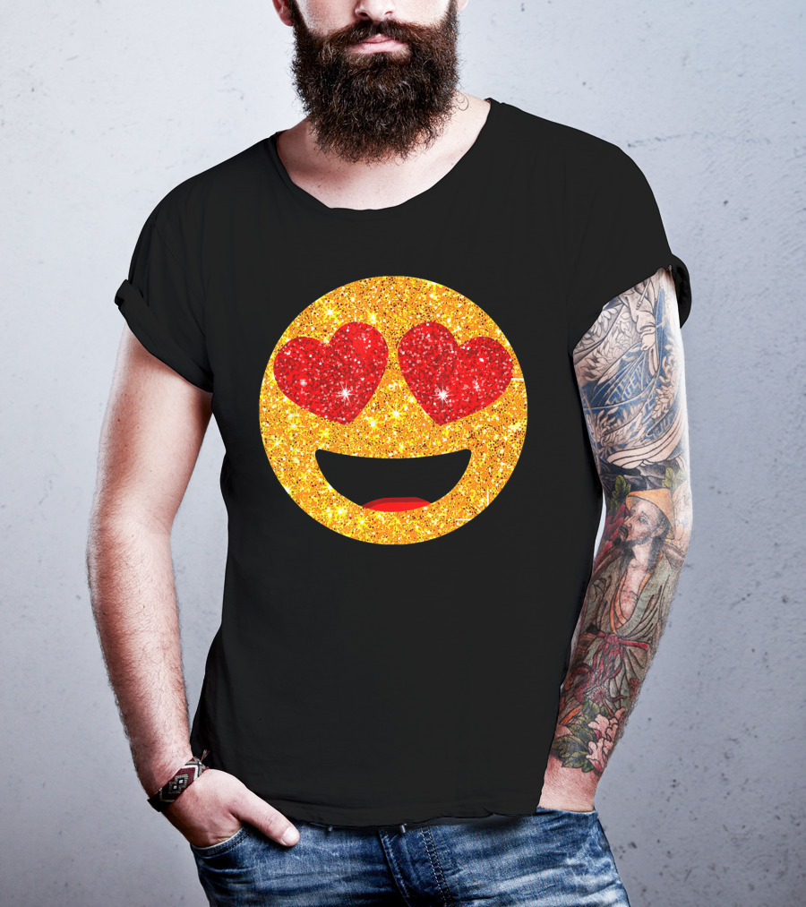 Valentines Day Heart Eyes Emoji Glittering Love Face T-Shirt
