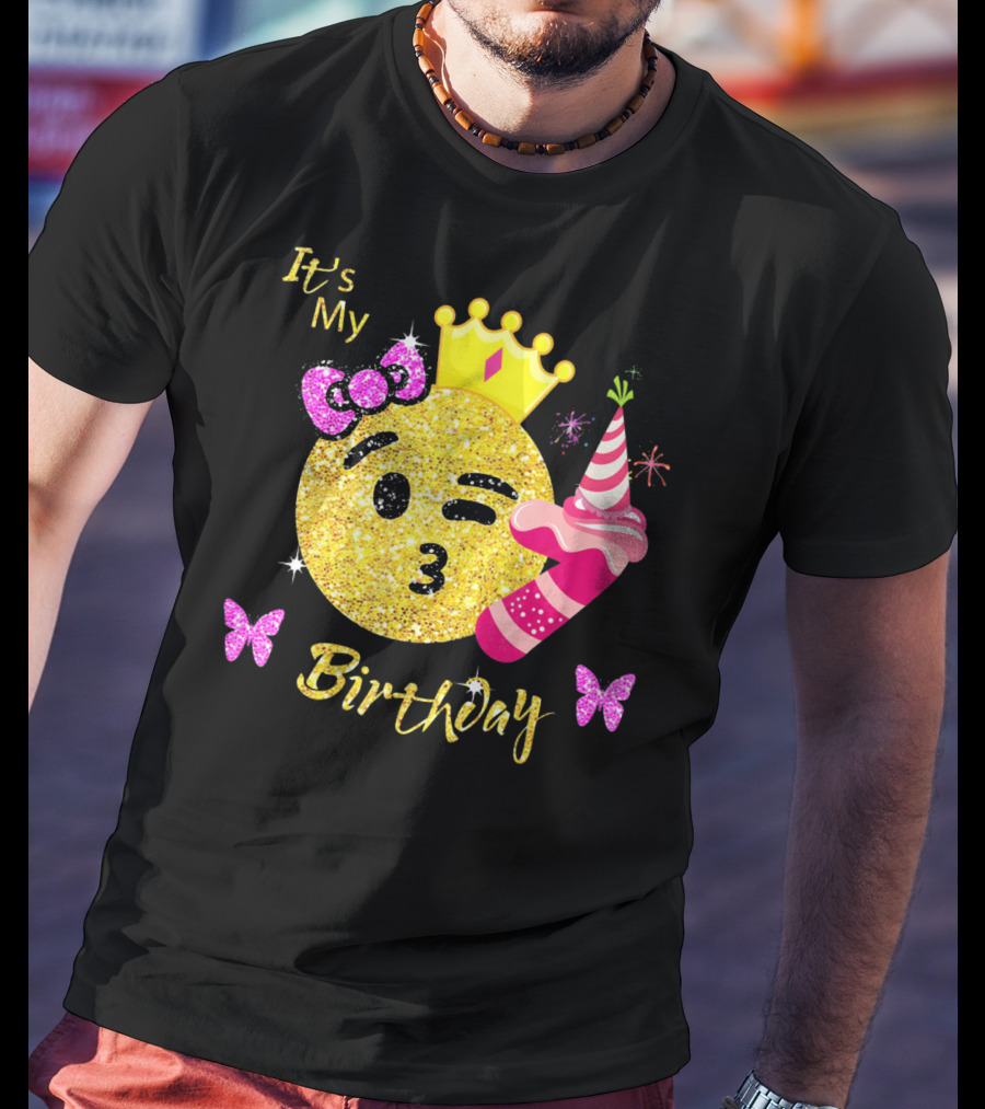 It's My Birthday Emoji Girls OMG Sparkle Crown Party T-Shirt