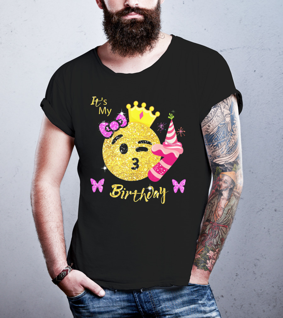 It's My Birthday Emoji Girls OMG Sparkle Crown Party T-Shirt