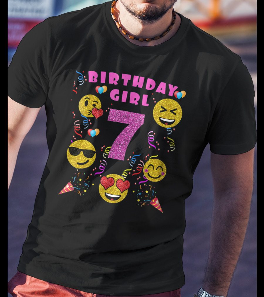 Birthday Girl 7 Emoji Party Celebration Fun T-Shirt