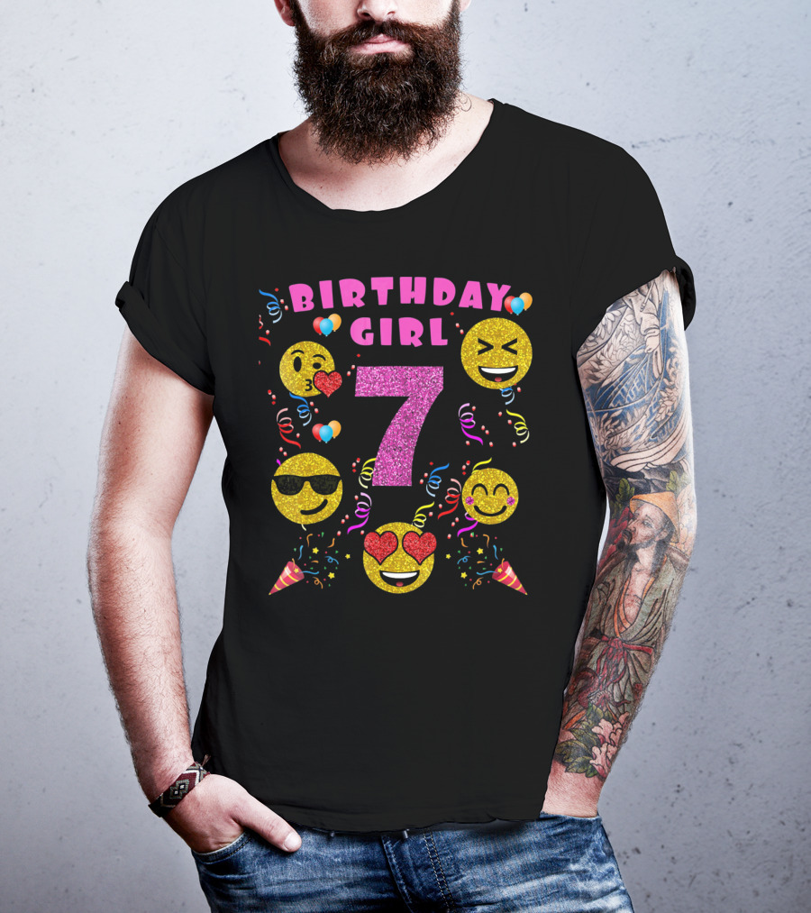 Birthday Girl 7 Emoji Party Celebration Fun T-Shirt