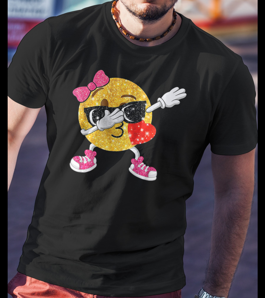 Dabbing Glitter Emoji Heart Kiss Bow Sunglasses Sneakers T-Shirt