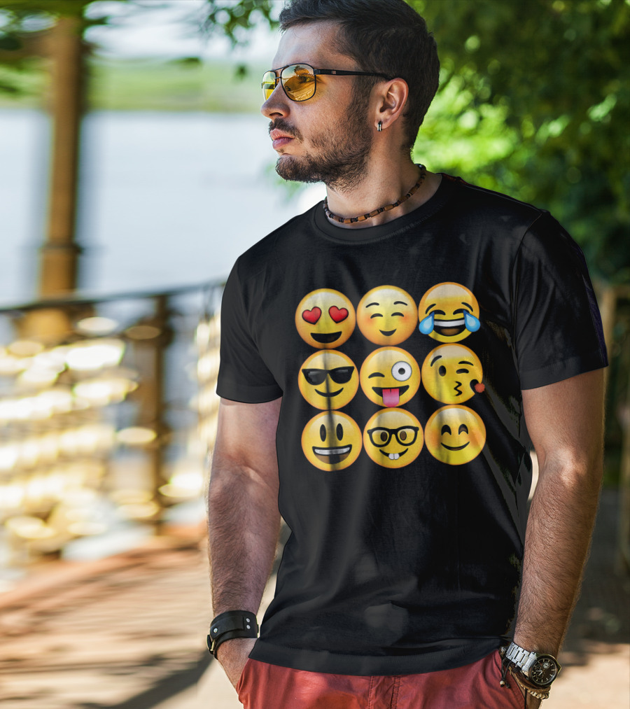 Emoji Heart Eyes Cool Tongue Wink Glasses Smiley Faces T-Shirt