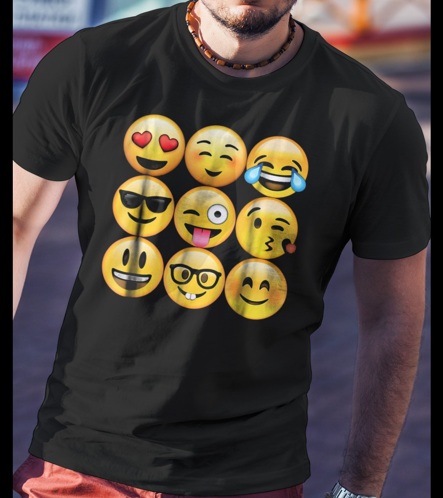 Emoji Heart Eyes Cool Tongue Wink Glasses Smiley Faces T-Shirt